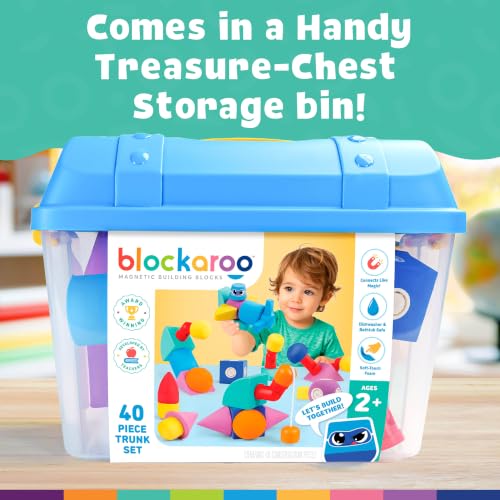 Image of Blockaroo Magnetic Foam Building Blocks 40-Piece Set with Storage Chest
