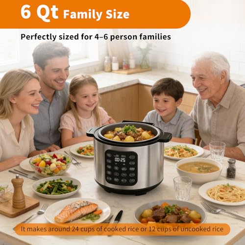 Image of 6Qt Electric Pressure Cooker, 9-in-1 Programmable with IMD Touchscreen, Rice Cooker, Slow Cook, Steam, Saute, Warmer, 24H Delay Start, Non-Stick Ceramic Pot, 1000W, Silver