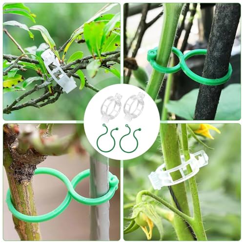 SSIMIDAPT Pflanzenclips Rankhilfe, 200pcs Tomatenclips für Kletterpflanzen, Pflanzenklammern zur Pflanzenstütze für Tomaten, Gurken, Gemüse und Blumen, Wiederverwendbar (Grün/Weiß)