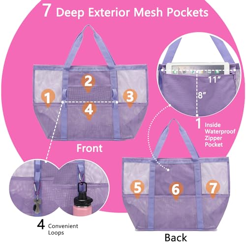 Image of Fammart Large Mesh Beach Bag for Women, Oversized Beach tote Swim Pool Bag