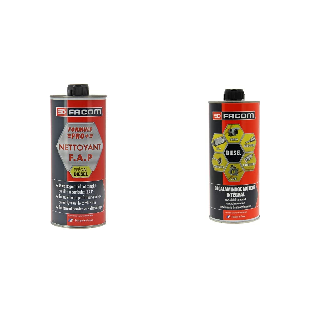 Facom Nettoyant FAP, Décrassant Filtre à Particules, Formule Pro+ 1L Rouge & 006025 Décalaminage Moteur Intégral Diesel, décrassant moteur-CURATIF-1L