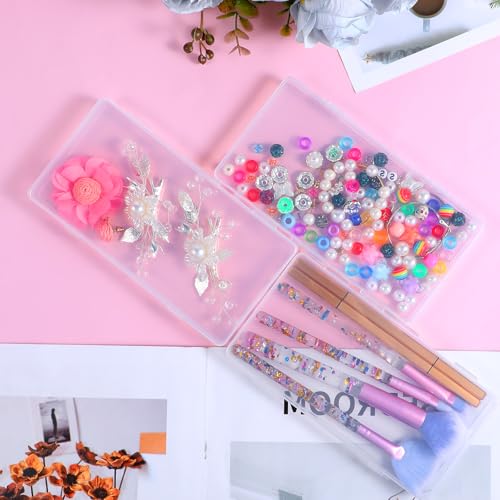 Image of COMNICO 3 Pack Mini Plastic Clear Storage Containers Box, Small Rectangle Empty Organizer Case with Hinged Lid for Collecting Beads Jewelry Business Cards Game Pieces Crafts (6.49 x 3.42 x 0.62Inch)