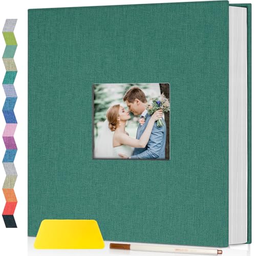 Image of Popotop Photo Album Self Adhesive with Picture Display Window,40 Pages DIY Scrapbooking Supplies Kit for 4x6 8x10 Picture,Linen Cover Memory Book for Baby Wedding, with Scraper and Metallic Pen