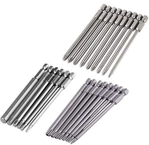 Yakamoz 23Pcs Long Magnetic Screwdriver Bit Set Drill Screw Driver Power Tools Kit | 8pcs Torx Security, 9pcs Cross Phillips, 6pcs Hexagon Hex Head | Quick Change 1/4-Inch Hex Shank | 4-Inch Length