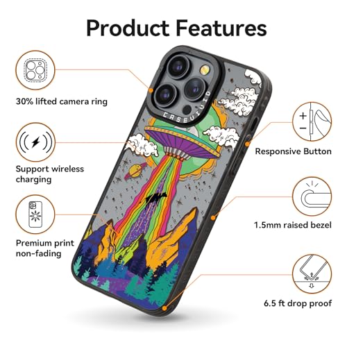 Coque iPhone 14 Pro antichoc noire souple avec breloque esthétique UFO
