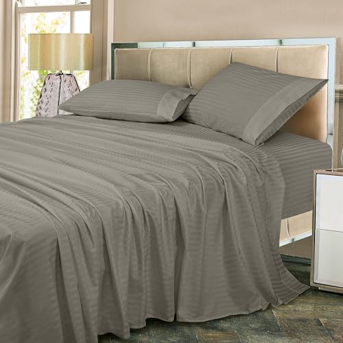 ROYALE LINENS 300 Thread Count 100% Long Staple Combed Cotton Striped Sheet Set - 4 Piece Full Bed Sheets - 1 Fitted, 1 Flat, 2 Pillow Cases -Soft Cool & Crisp Sheet Set (Full, Stripe Silver) by ROYALE LINENS - Used condition - Image 6