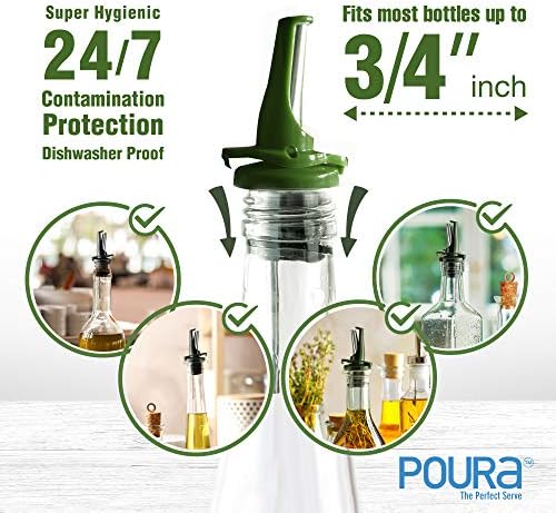 Olive Oil Bottle Drizzler Spouts | Airtight ClickSeal Bottle Pourers Keep Oil Fresh with Built-in Caps | Use Your Own Bottles as Oil Dispensers | Incl Large Bottle Adapters | Dishwasher Safe Green 2Pk