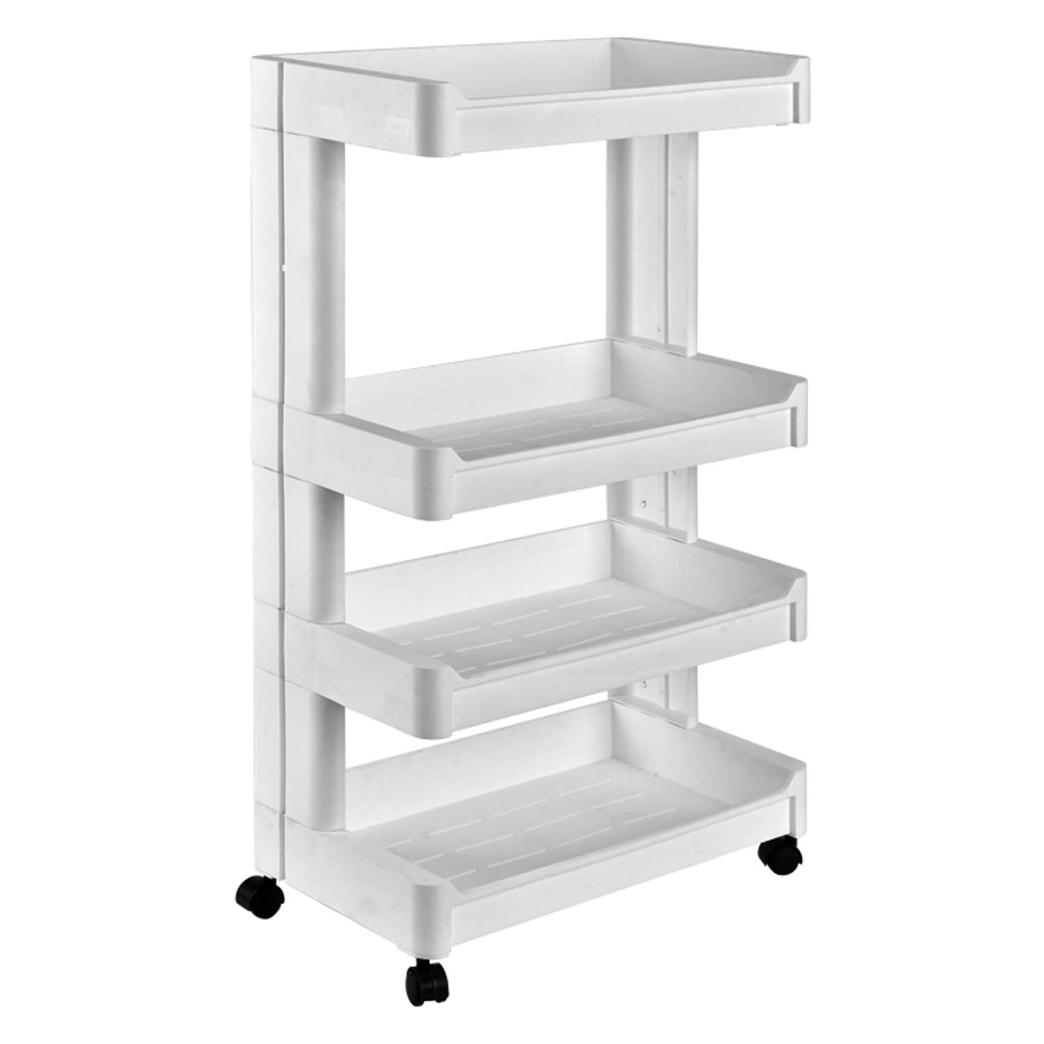 Multi Purpose 4-Tier Kitchen, Bathroom & Household Layered Storage Rack with Wheels - Matt White - 81.5cm (H) x 45.5cm (W) x 26cm (D) - Quick & Easy Assembly Instructions Provided