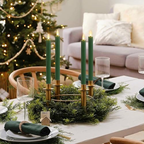 Image of Green Flameless Taper Candles with Remote, Christmas Real Wax LED Taper Candles Battery Operated with 3D Wick, 3 Pcs Flameless Candlesticks for Christmas Home Decor(0.78 inch x 9.65 inch)