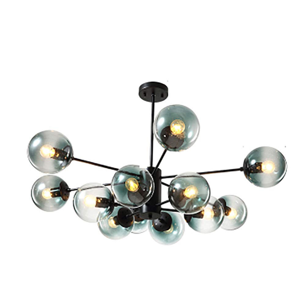 HYJAUSXB E27 Chandelier Vintage Industrial Ceiling Lamp Adjustable Height During Light Mid Century Decoration for Dining Room Kitchen Living Room-Blue Lampshade 12