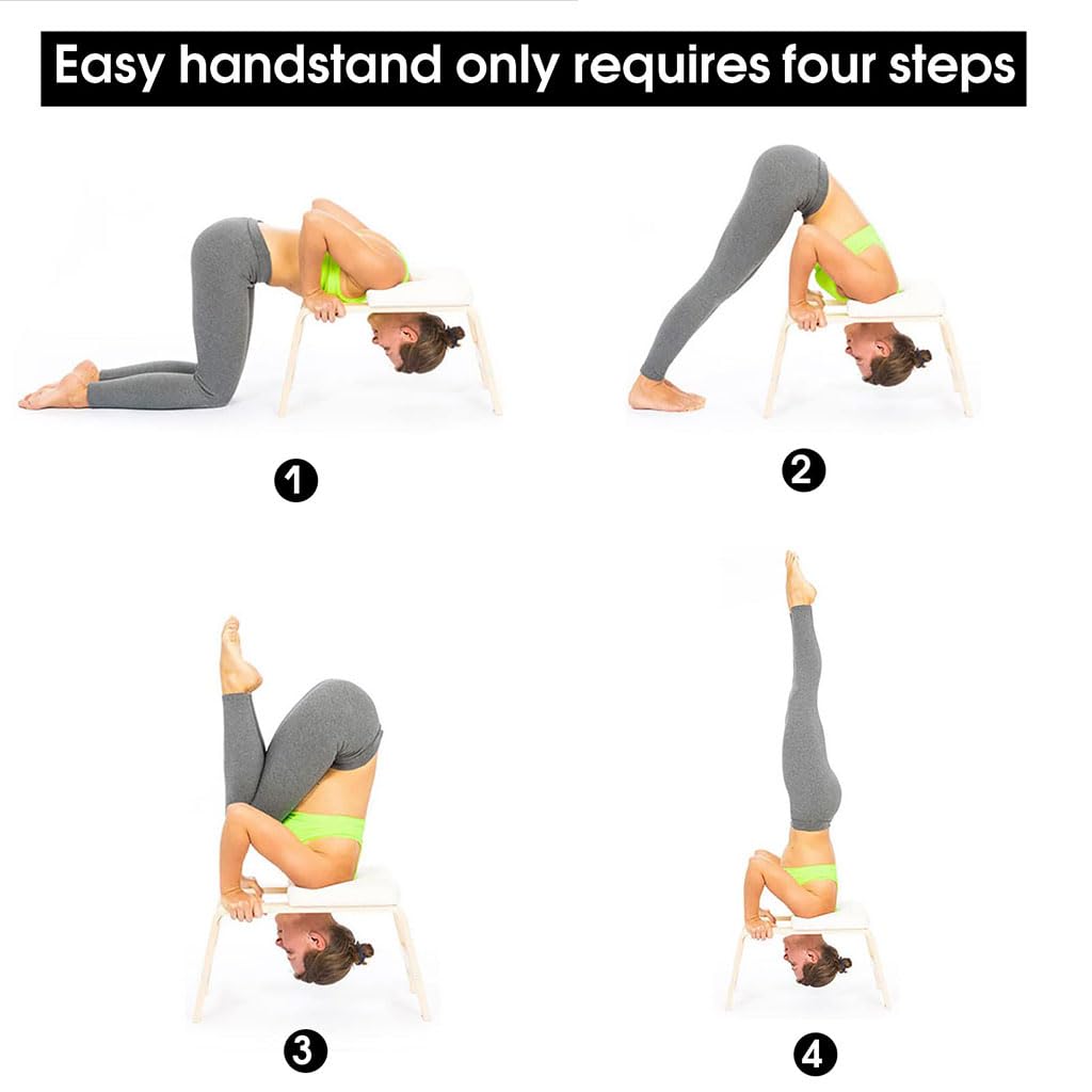 Sedia Yoga per Verticale sulla Testa,Sgabello Yoga per la Casa,Sedia per Inversione Yoga,Struttura in Legno Massello,Sgabello Verticale per Yoga con Cuscino del Sedile Rimovibile a Forma di T,Bianco