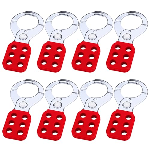 Image of Lock Out Tag Out Hasp, Steel Tamper-Proof Loto Hasp with Extended Jaw, Safety Lockout Kit with 6 Holes Interlock, Padlock Latch(1.5 Inch 8 Pack, Red)