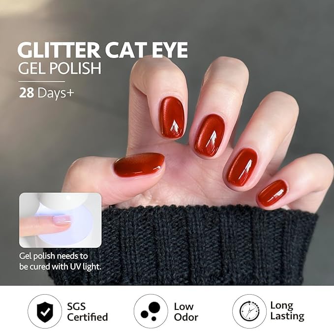 Image of BOLT BEE 9ML Red Cat Eye Magnetic Nail Polish Gel | Red UV Soak-Off Gel for Salon & DIY Manicure | Holographic Shimmer Long-Lasting, Magnetic Effect Nail Art-9ml