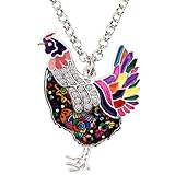 BONSNY Enamel Silvestone Farm Lover Chicken Hen Necklace Pendant Charm Fashion Jewelry For Women Gift (Purple)