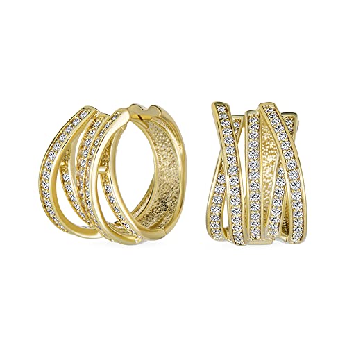 Boucles d'oreilles huggie hoop avec micro pavé CZ intérieur et plaqué or 14K jaune