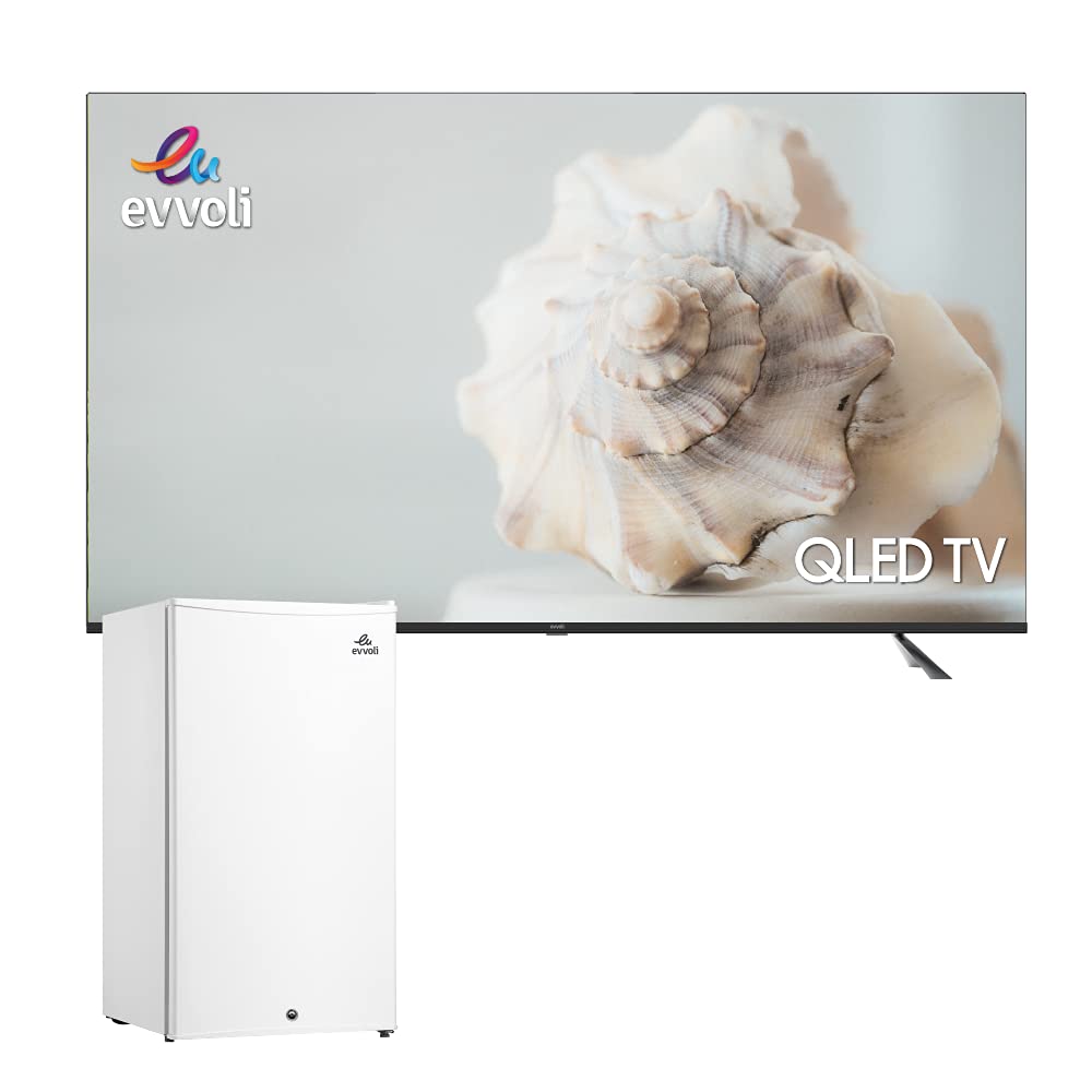 evvoli 65 inch 4K QLED Android Smart Tv 65EV250QA + evvoli 125 Liters Single Door Mini Refrigerator EVRFM 93LW With Two Year Warranty