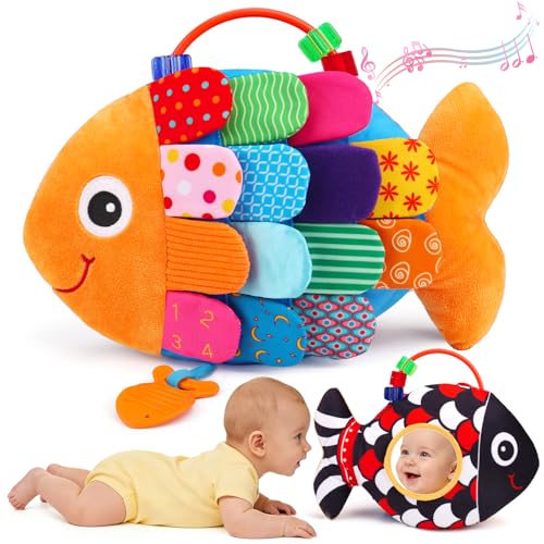 Baby Sensory Tummy Time Toys 0-6 Months Music Fish Toy for Infant 3 4 5 6 Month Old Black and White...