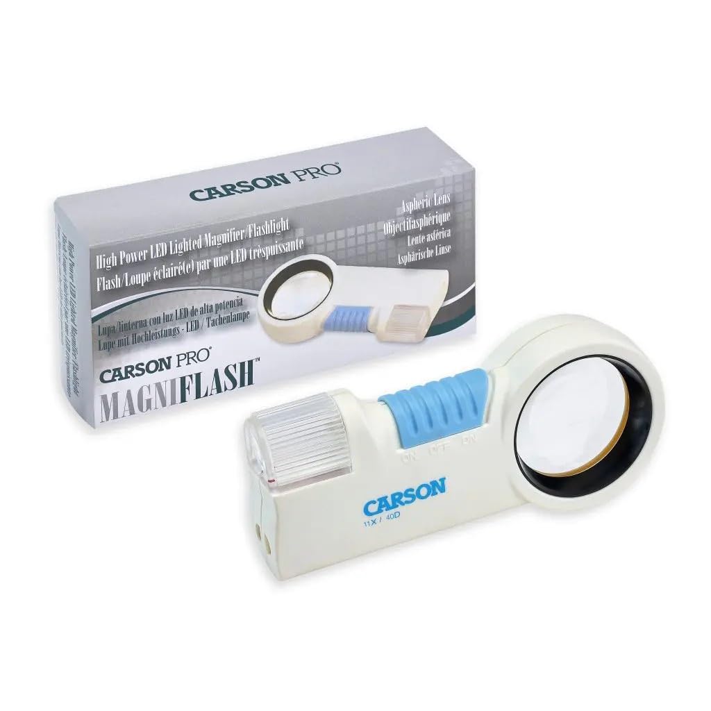 Carson MagniFlash™ de la Serie Pro, Lupa 11x con Lente Asférica, Luz LED y Linterna