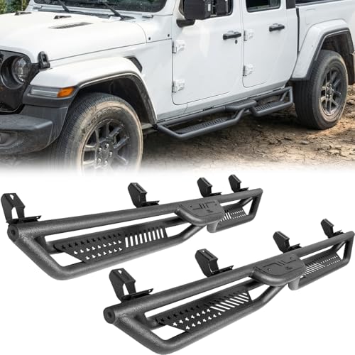 JOYTUTUS Running Boards Side Steps for Gladiator JT 4 Door 2020-2026 | 550LB Capacity | OEM Fit | Black Wrinkle Finish Textured Anti-Slip Dual Tier Steps Nerf Bars