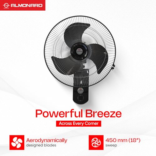 Image of Almonard AEROSTAR 450mm (18 inch) Wall Fan | High-Performance Motor with Overheat Protection, Aerodynamic Blades, 100% Copper Winding, 3-Speed Pull Cord Control & 2-Year Warranty