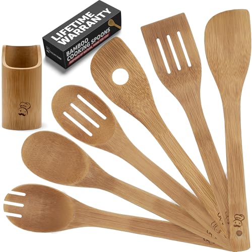 Bamboo Cooking Utensils Set with Holder