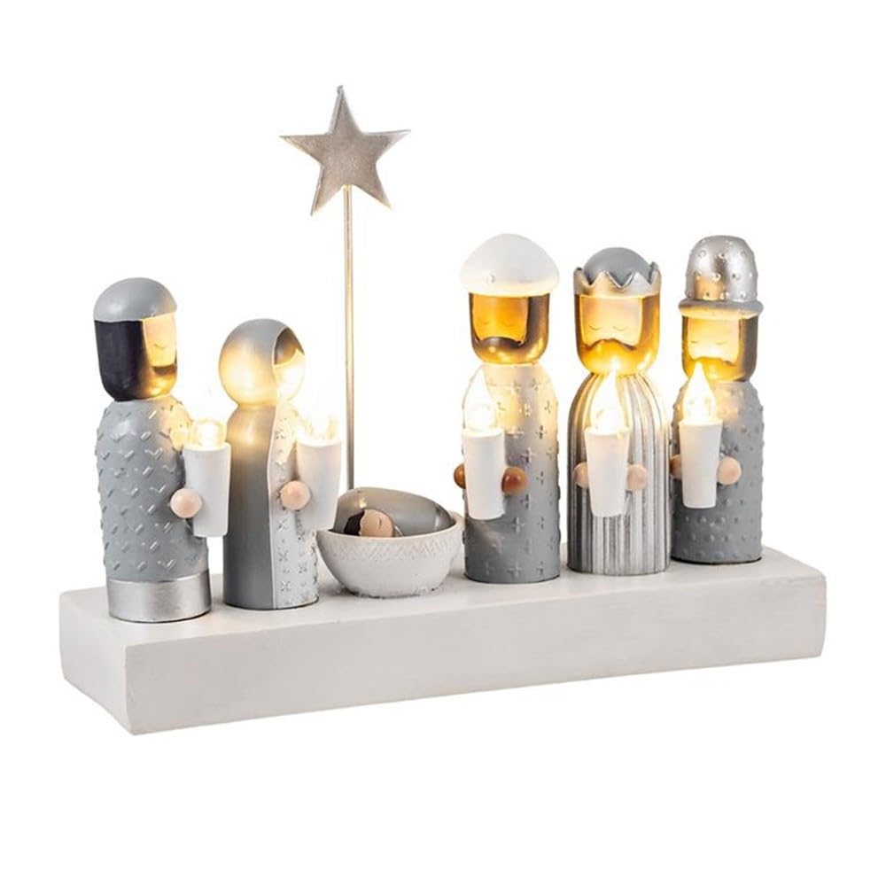 Nacimiento Misterio Navidad Moderno con luz Base 19 cm. Figuras Resina Virgen María Niño Jesús San