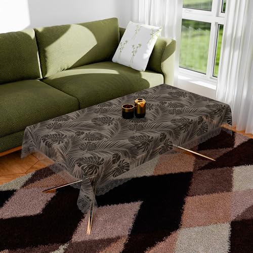 Kuber Industries Center Table Cover | PVC Table Cloth Cover | 4 Seater Table Cloth | 3D Leaf Table Cover | Table Protector | Table Cover for Center Table | 40x60 Inch | CTC | Brown