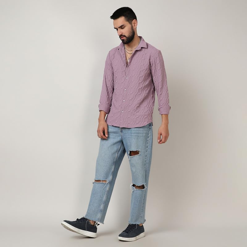 Image of CAHOOT Men's Twisted Crease Shirt for Casual Wear | Spread Collar | Long Sleeve | Button Closure | Shirt Crafted with Comfort Fit for Everyday Wear