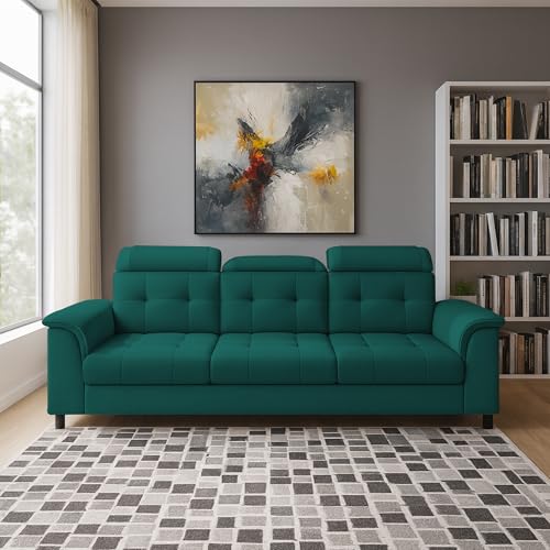 Image of Casaliving Ella 3 Seater Sofa Set for Living Room (Pine Colour Fabric) Premium Fabric Sofa