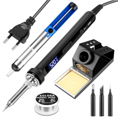 Ghekkli Fer a Souder 100W, Lot de Soudage avec Écran Numérique, Chauffage Rapide 30s, Régulation Précise 180°C-500°C, Mode Veille Auto, Câble Silicone,...