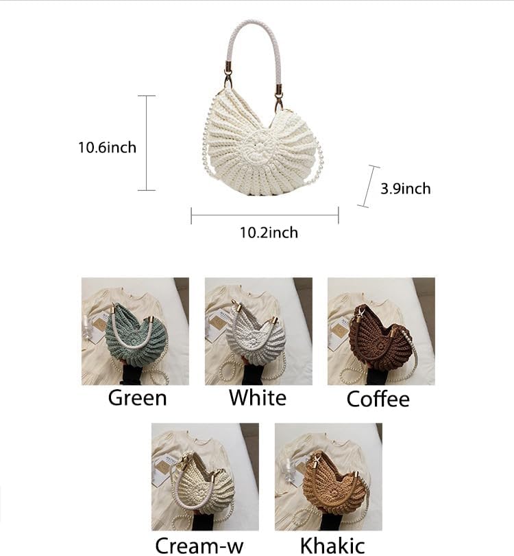 Handwoven Fashion Seashell Bag Stylish & Unique Boho Clutch with Pearl Strap Leather Handle & Premium Hardware - Image 5