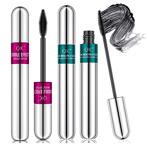 2 Pack 4D Silk Fiber Lash Mascara, 2 in 1 Thrive Mascara Liquid Lash Extensions for Natural Lengthening And Thickening Effect, Waterproof Volume and Length Black Mascara Long Lasting, Smudge-proof