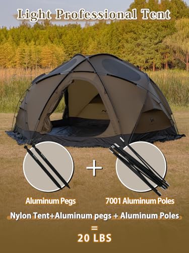 TOMOUNT Dome Hot Tent with Stove Jack 4 Person Backpacking Tent for 4 Season Nylon Waterproof Glamping Tent for Hiking