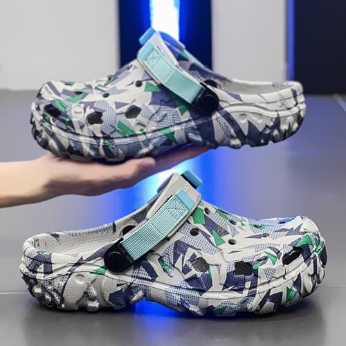 Image of ihinzry Men's Garden Clogs Graphic Mules Clog Slip On Beach Sandals for Men Outdoor Slippers with Adjustable Strap