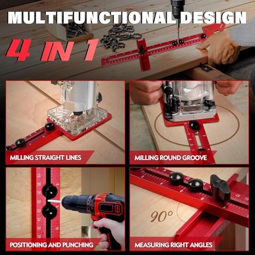 Image of New 4 in 1 Router Milling Groove Bracket, Aluminum Alloy Router Circle Cutting Jig, Multifunctional RouterGuide for Cutting Circles, Adjustable RouterJig Tool for Woodworking