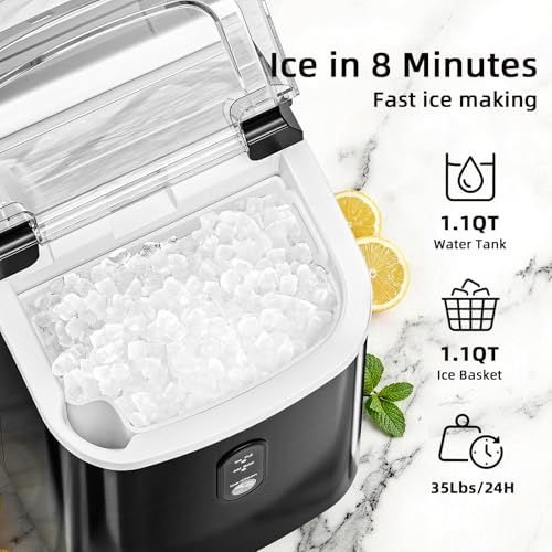 Image of Antarctic Star Nugget Ice Maker Countertop, 35lbs /24H Ice Machine, Soft Chewable Sonic Ice, Self-Cleaning, Fast Ice Ready in 8 Minutes, Compact Design with Handle, Stainless Steel Black | 35lbs /24H Ice Makers, Self-Cleaning, Fast Ice Ready in 8 Minutes, Compact Design with Handle, Stainless Steel Black