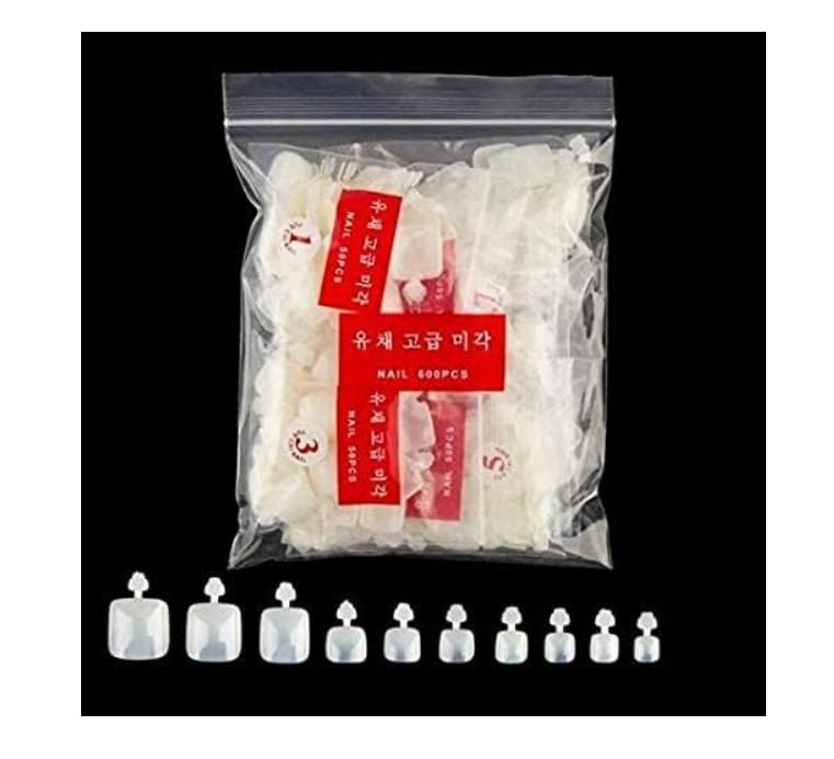 False Toenails Tips 500 PCS 10 Sizes Full Cover Artificial French Acrylic Toenails for Nail Salons and DIY Nail Art (Natural)