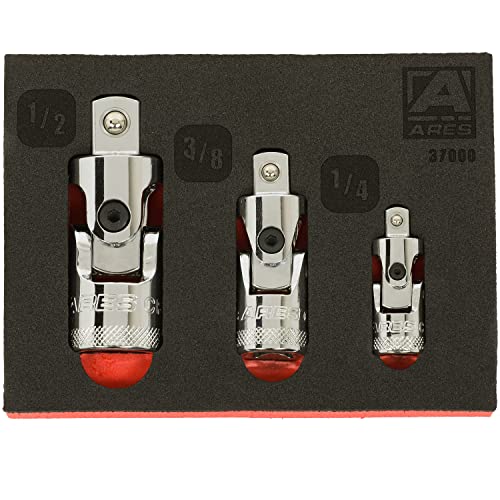 Ares 37000-3-Piece Spring Loaded Universal Joint Set – Spring Loaded Design Keeps U-Joint Rigid For Easier Positioning - 1/4-Inch, 3/8-Inch, And 1/2-Inch Drive #TOP7