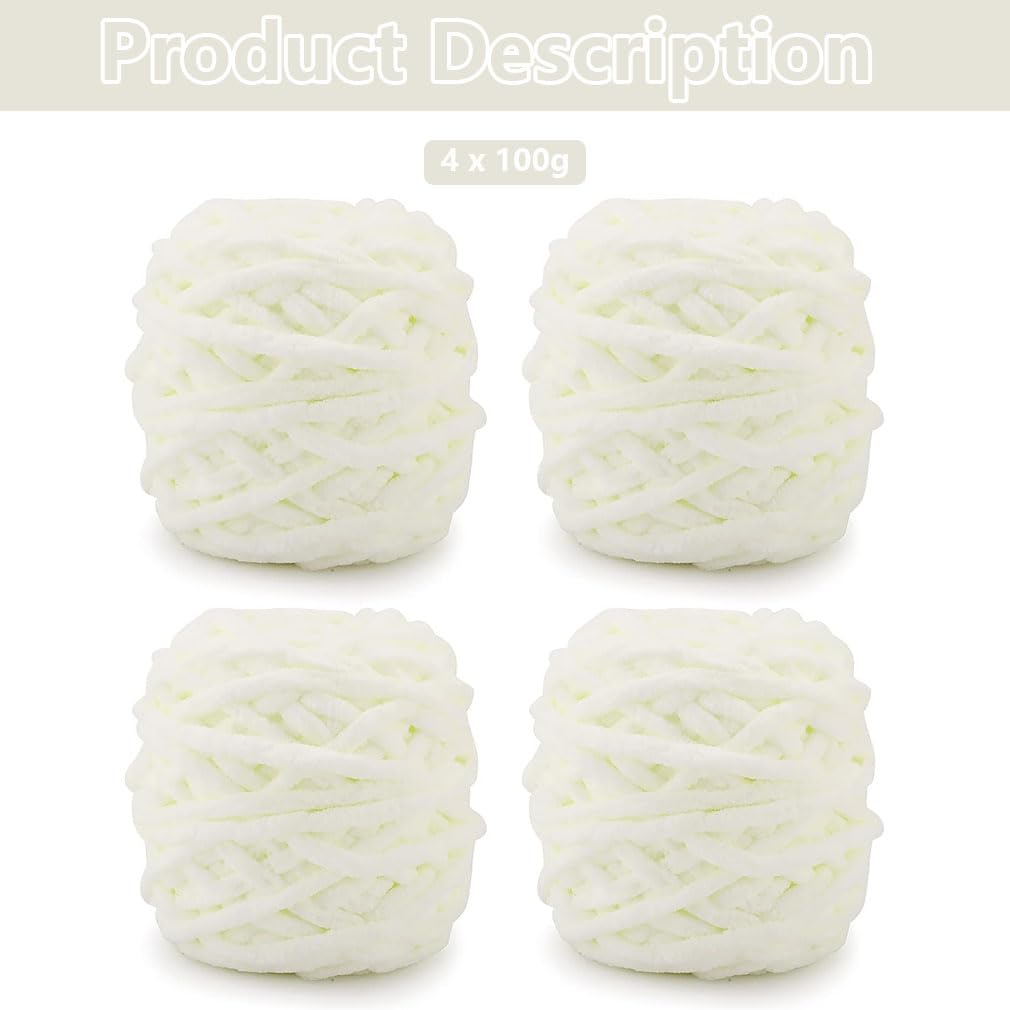 4 x 100g Knitting Wool Yarn Solid Color Knitting Yarn for Crochet for Yarn Projects Making DIY Crafts Scarves Hats Handmade Bags Blankets Sweaters (Milk White) - Image 2