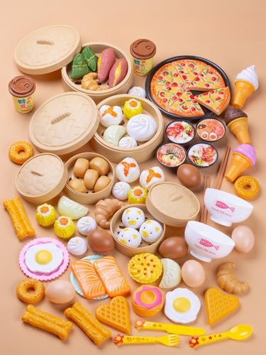 84点セット キッチンおもちゃ 食べ物 おままごと 小龍包 ピザ 料理おもちゃ 料理ごっこ 料理人ままごと 調理器具セット 室内遊び 親子ゲーム (84個)