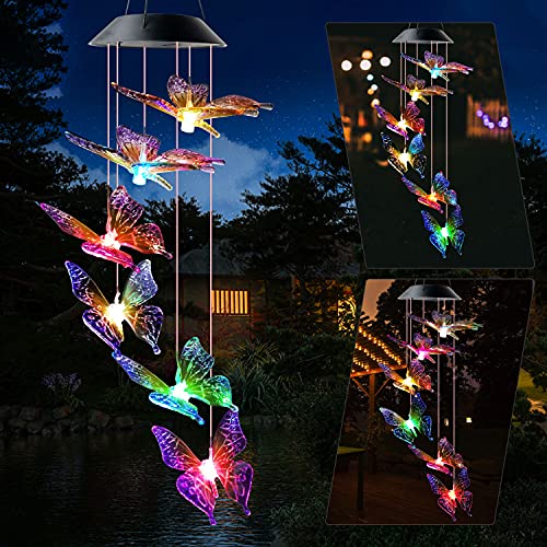 Butterfly Wind Chime Solar Light Wind Chime Indoor Outdoor Decoration Butterfly Gifts fo mom, Grandmother, Father, Mother, Friend, Child,Thanksgiving Gift,Mother's Best Gift,Memorial Wind Chime