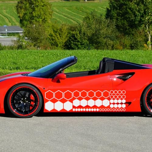 Image of 52 PCS Honeycomb Decals Vinyl Hexagonal Graphics Sticker Car Body Side Sticker Car Exterior Decor Accessories Universal for Truck, SUV, RV (White)