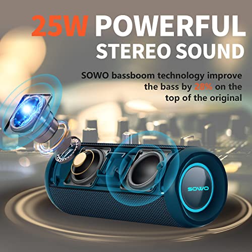 Portable Bluetooth Speaker, Ipx7 Waterproof Wireless Bluetooth Speaker, Bassboom Technology, 25W Loud Stereo Sound, Led Light With Tws Pairing, 16H Playtime For Home And Outdoor -Blue #TOP1
