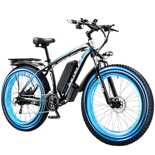 KETELES K800 1600W Electric Bike 26'' Fat Tire Anti-Puncture Electric Bikes Adult Unisex E-Bike Pedal Assist 15AH Removable Li-ion Battery Suitable for All Terrains 48V15AH (Blue)