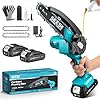 Mini Tronçonneuse à Batterie, Seesii 6 Pouces Tronçonneuse Électrique sans Fil, avec Injecteur de Lubrifiant et 2 Batteries, Mini Scie à Chaîne Électrique Rechargeable, 2 Chaînes