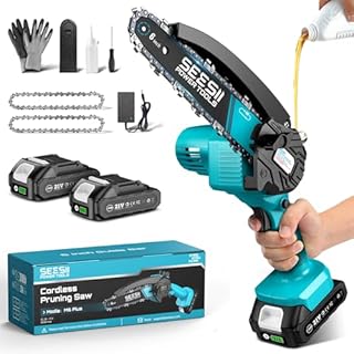 Mini Tronçonneuse à Batterie, Seesii 6 Pouces Tronçonneuse Électrique sans Fil, avec Injecteur de Lubrifiant et 2 Batteries, Mini Scie à Chaîne Électrique Rechargeable, 2 Chaînes