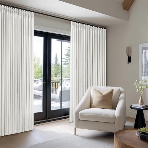 Image of 60 Inch Width Curtains 90 Inches Long Linen Curtains Pinch Pleated Beige | 90 Inch Length, Living Room Bedroom, Semi Sheer, Back Tab, Hooks Rings, Pinch Pleat, Patio Glass Door, 1 Panel, White