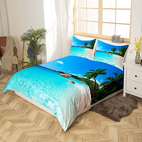 Erosebridal Ocean Duvet Cover Summer Beach Decor Hawaiian Vacation Style Bedding Set Palm Trees Tropical Nature Sea Theme Home Decor Comforter Cover Set, 1 Duvet Cover With 2 Pillow Cases King Size #TOP2
