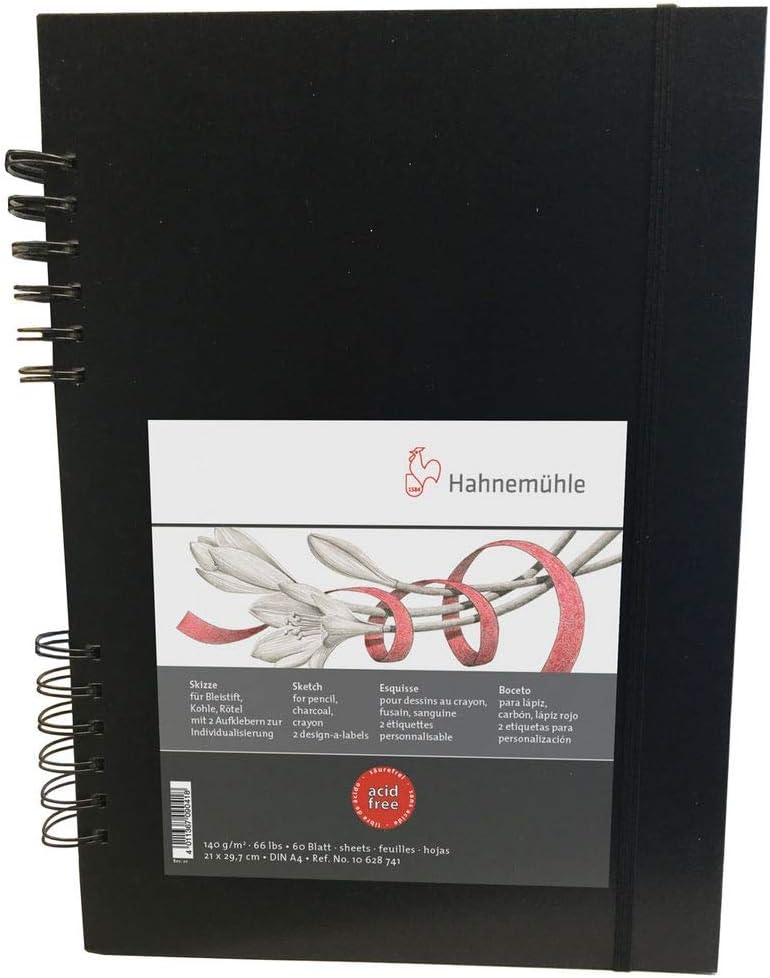 Hahnemhle Spiral-Bound Sketch Book (Black Cover, A4, 60 Sheets)
