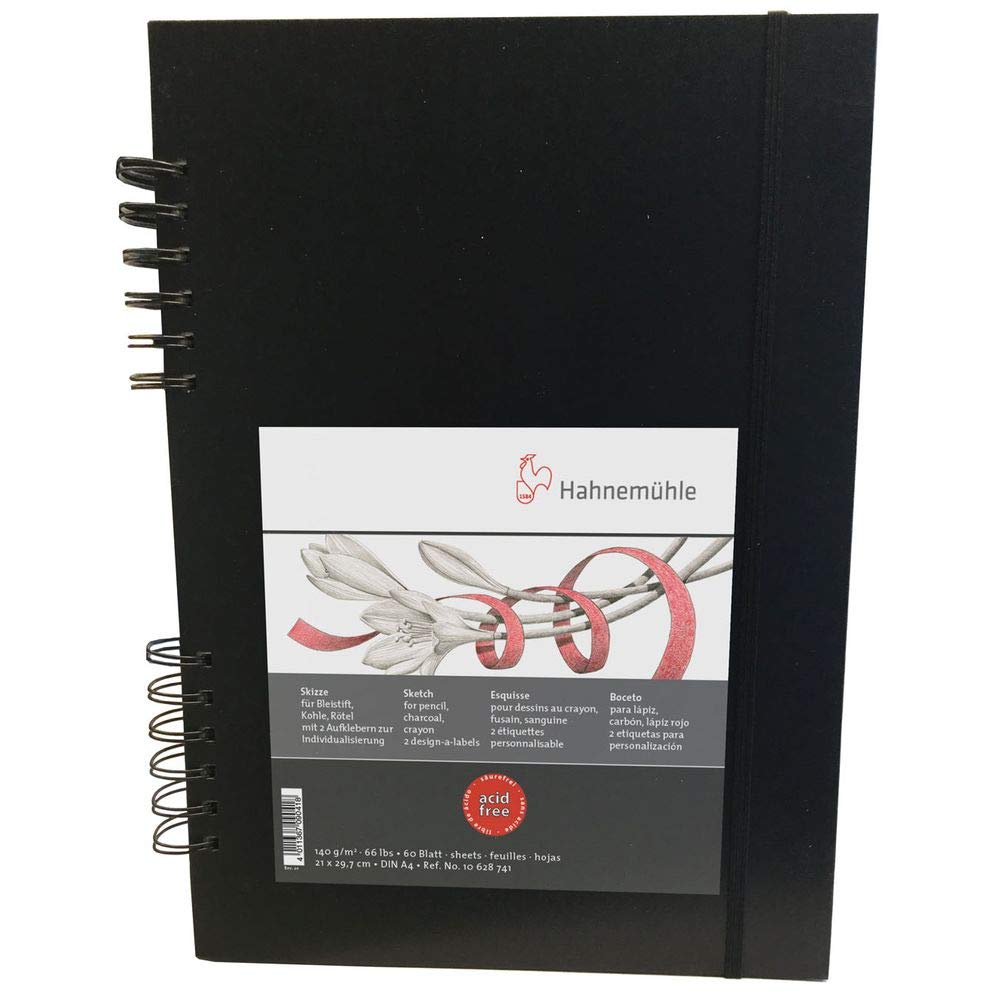 Hahnemhle Spiral-Bound Sketch Book (Black Cover, A4, 60 Sheets)